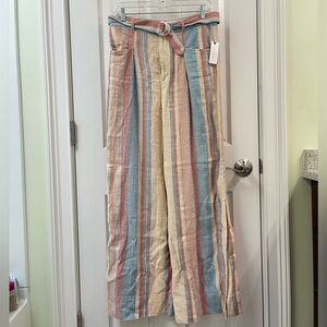 Anthropologie Multicolored Striped Linen Blend Wide-Leg Pants
